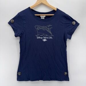 Disney Cruise Line Rhinestone Ship Tee Women XL Navy Blue Graphic Logo Cotton